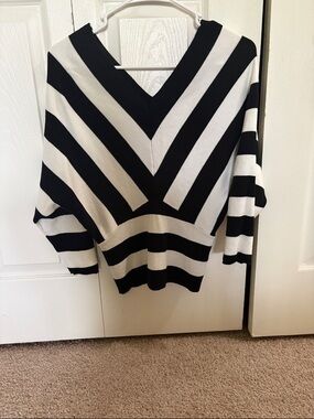 Truth Black & White Striped V-Neck Sweater
